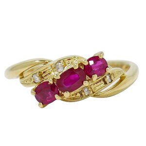 Ruby Diamond 0.04ct Ring K18 Yellow Gold US 5.5-6 11.5